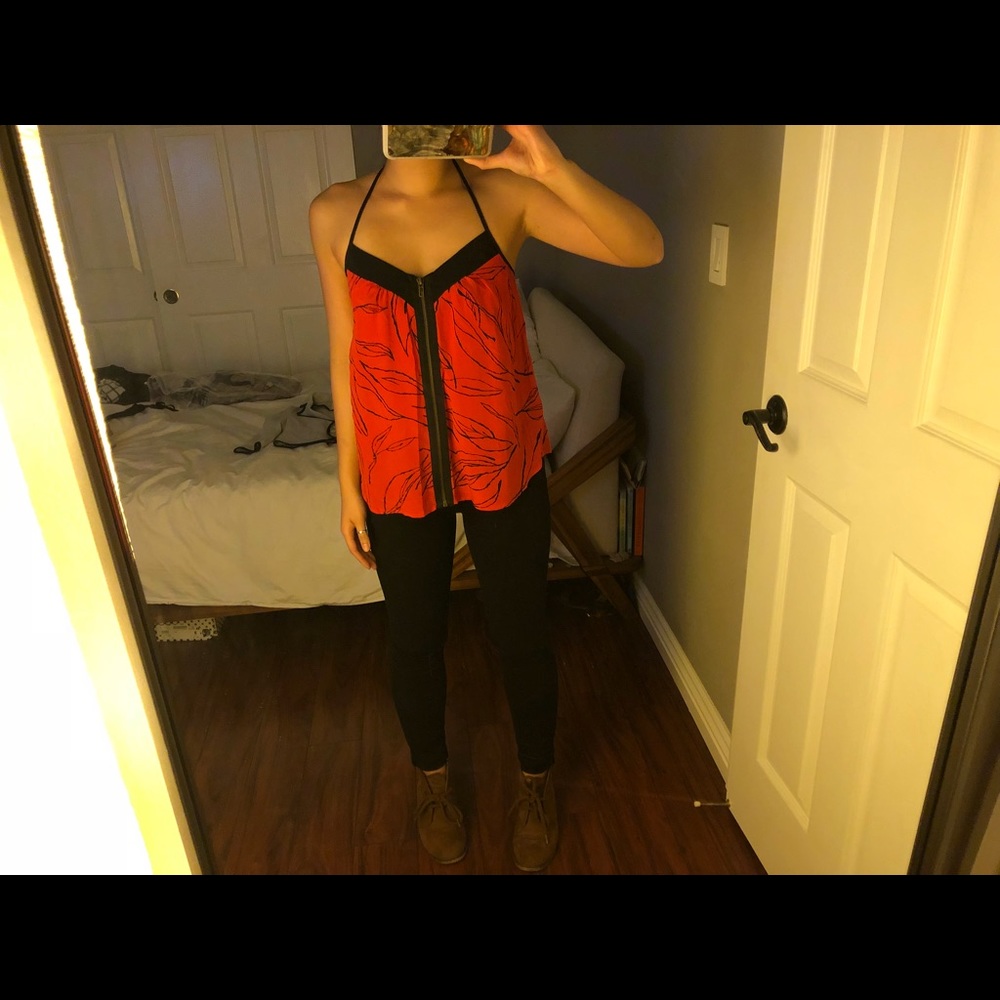 Silence & Noise Zip Front Geo Printed Cami